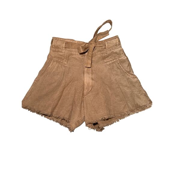 Free People One Penny tan high waisted pleated raw hem shorts womens 2 boho - Picture 1 of 10